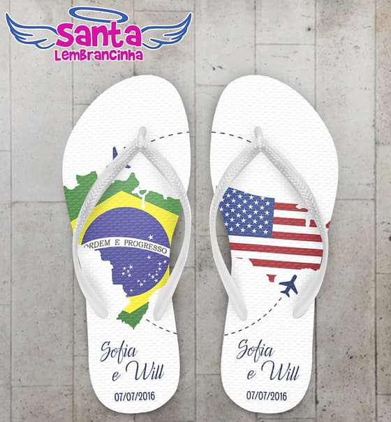 Chinelo Casamento Personalizado, Brasil e EUA - COD 2176