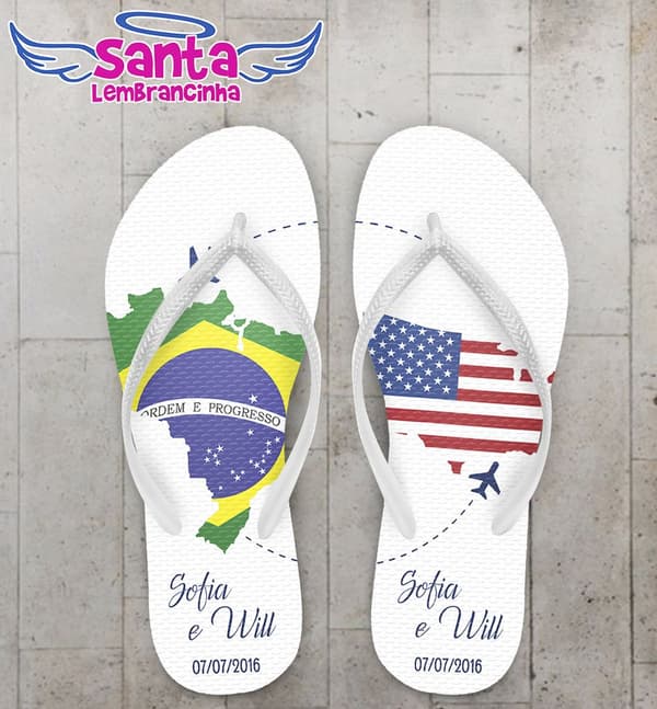 Chinelo Casamento Personalizado, Brasil e EUA - COD 2176