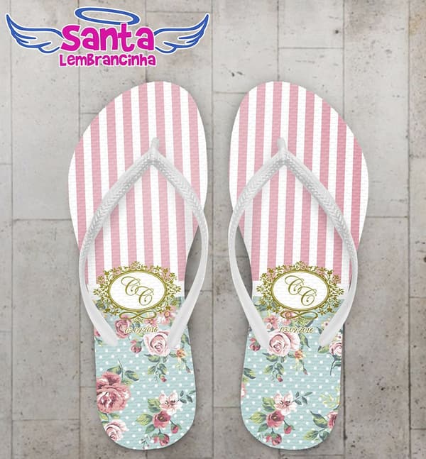 Chinelo Casamento Personalizado, Floral Azul - COD 2413