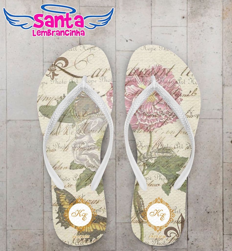 Chinelo Casamento Floral Personalizado - COD 2652