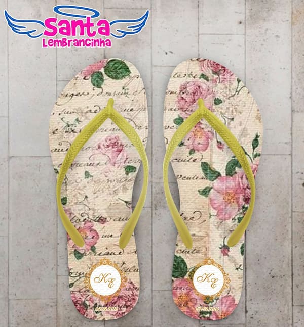 Chinelo Casamento Dourado Floral Personalizado - COD 2651