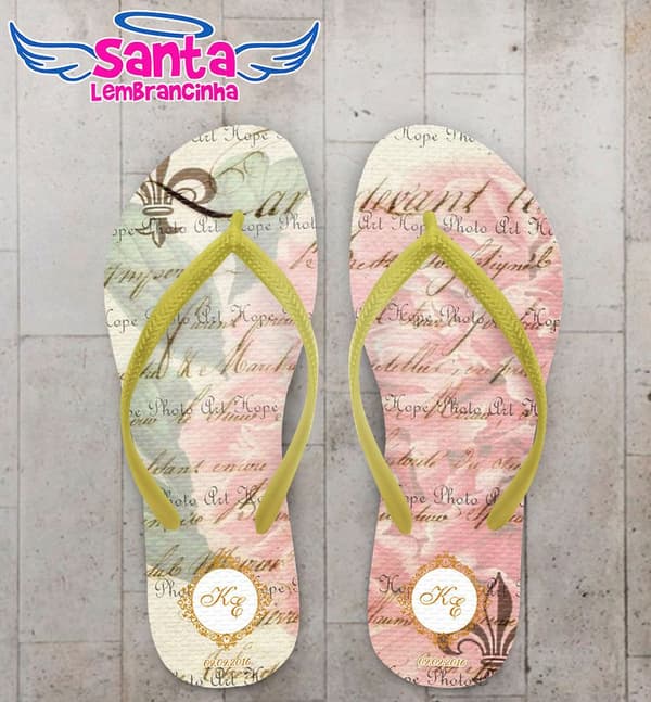 Chinelo Dourado Casamento Floral Personalizado - COD 2653