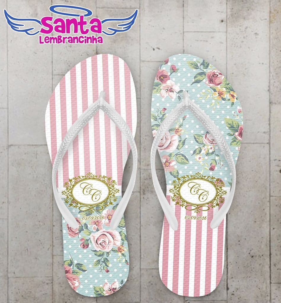 Chinelo Personalizado Casamento, Floral - COD 2414