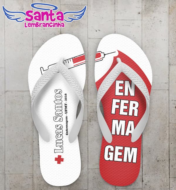 Chinelo Formatura Enfermagem Personalizado, Branco - COD 2973