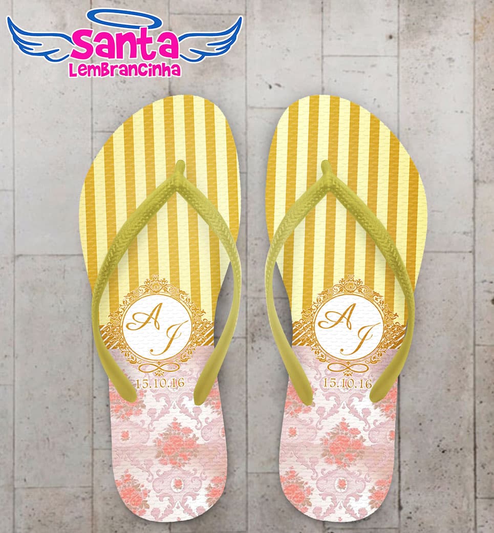 Chinelo Casamento Floral Personalizado COD 3117