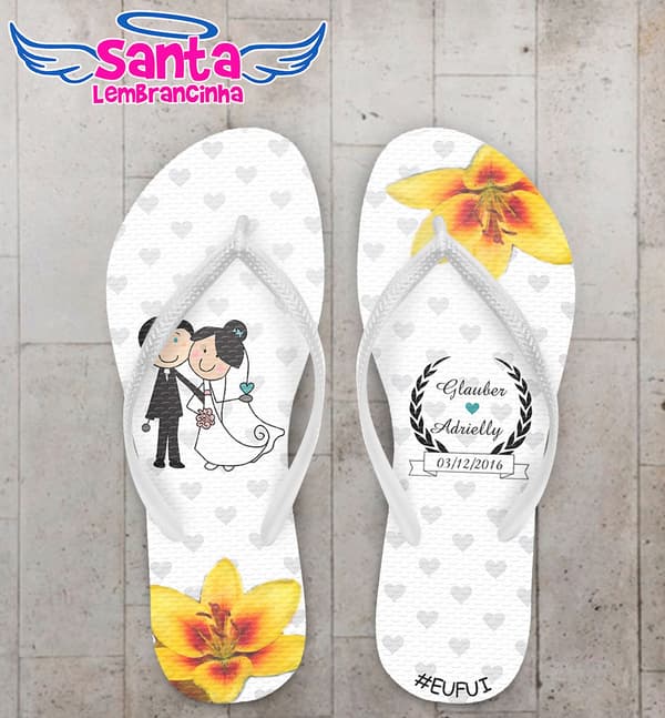 Chinelo Casamento Flor Amarela Personalizado COD 3118