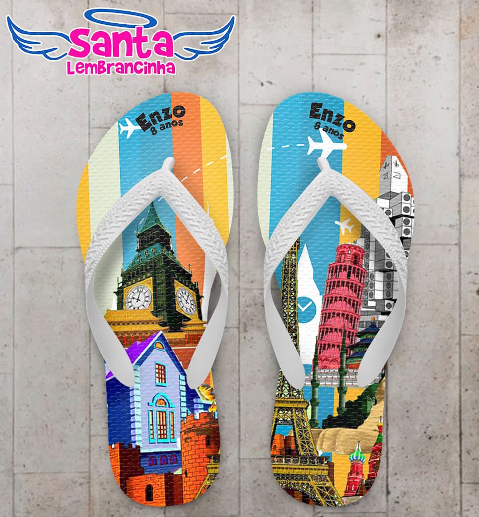 Chinelo Infantil Volta ao Mundo Personalizado COD 3185