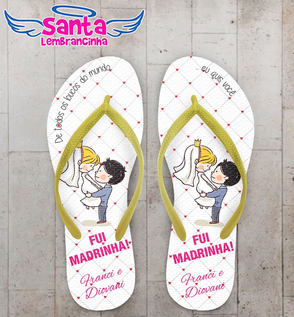 Chinelo Casamento Caricatura Noivos Personalizado COD 3140