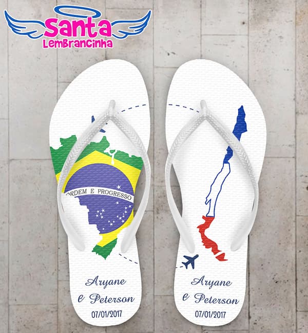 Chinelo Casamento Brasil e Chile Personalizado COD 3134