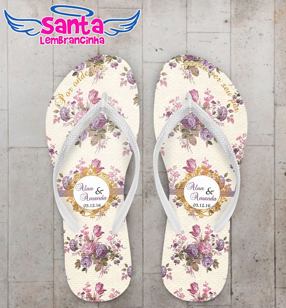 Chinelo Casamento Floral Roxo Personalizado COD 3123