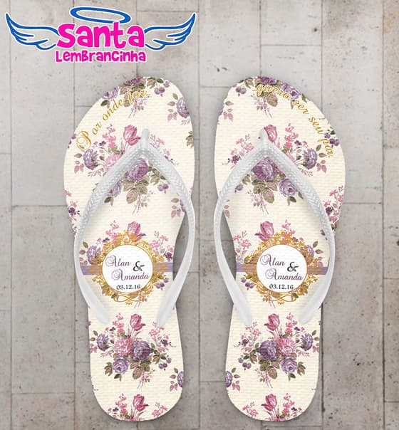 Chinelo Casamento Floral Roxo Personalizado COD 3123