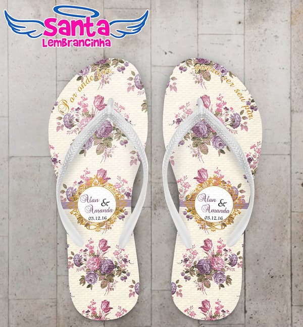 Chinelo Casamento Floral Roxo Personalizado COD 3123