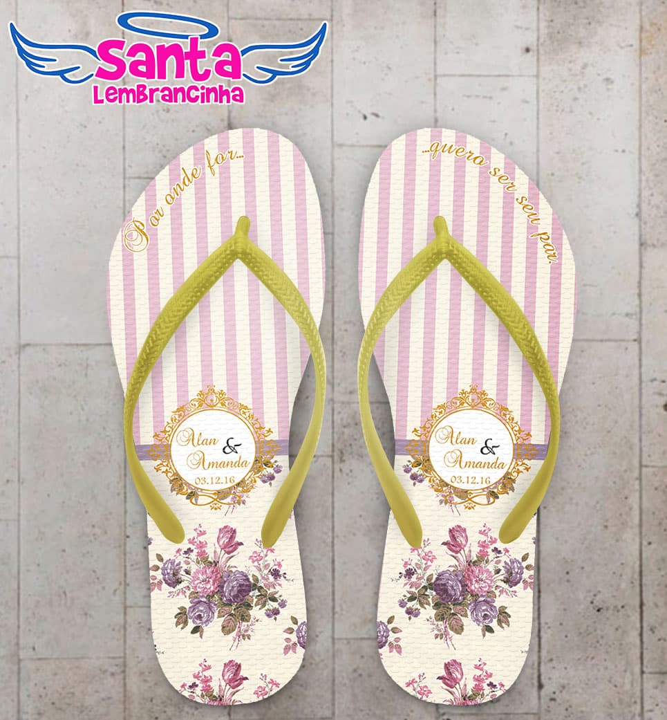 Chinelo Casamento Floral Roxo Personalizado COD 3124