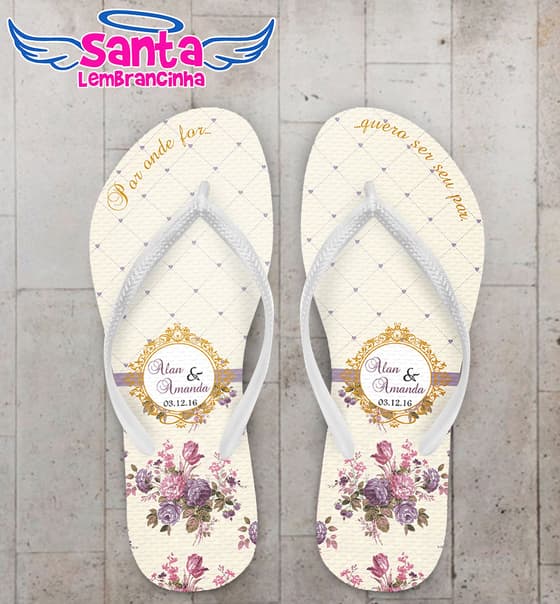 Chinelo Casamento Floral Roxo Personalizado COD 3125