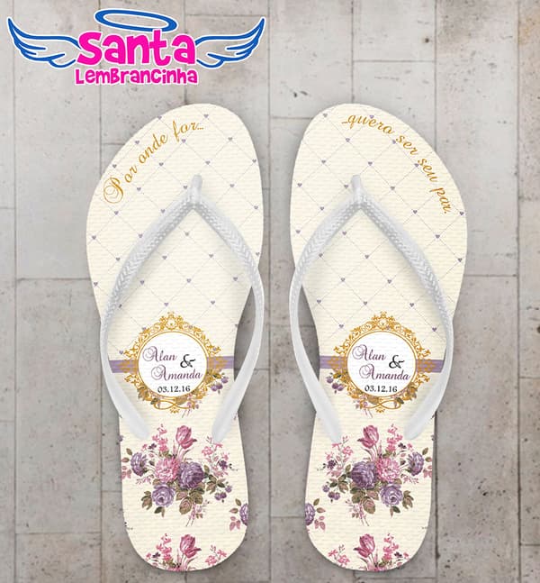 Chinelo Casamento Floral Roxo Personalizado COD 3125