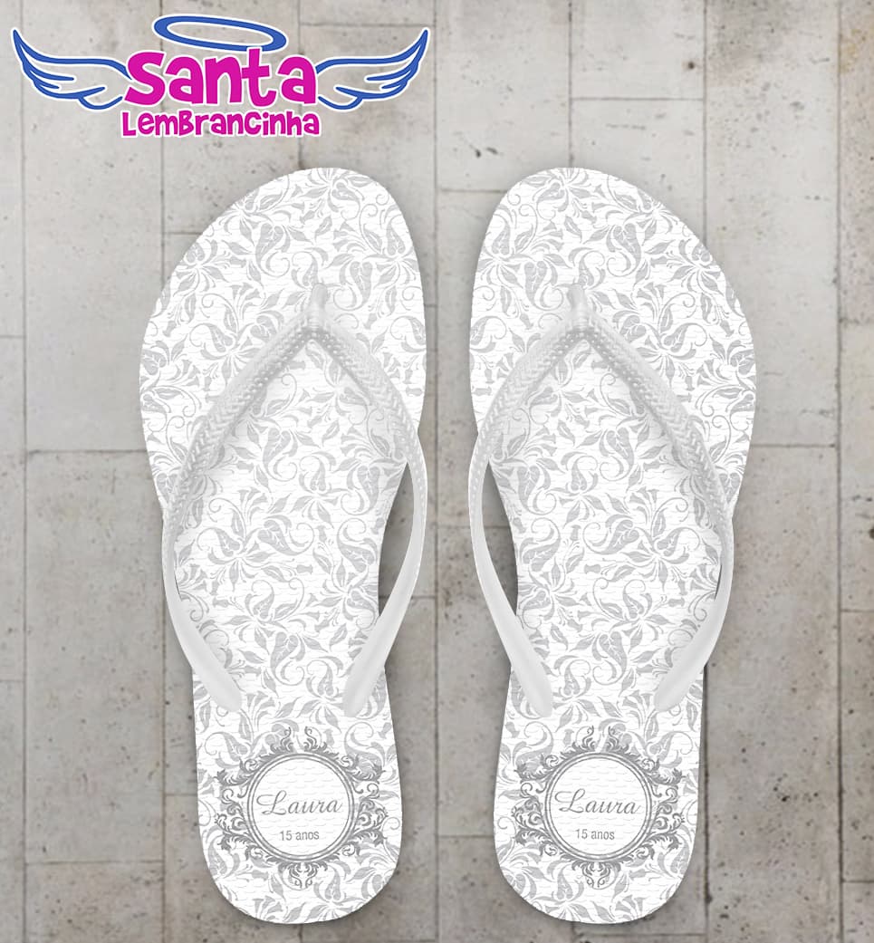 Chinelo 15 Anos Arabescos Prata Personalizado COD 3144