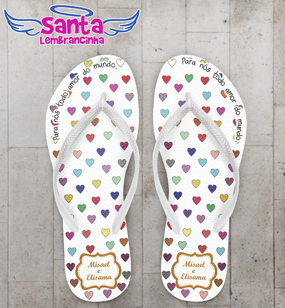 Chinelo Casamento Corações Personalizado COD 3127