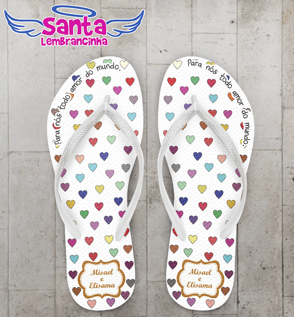 Chinelo Casamento Corações Personalizado COD 3127
