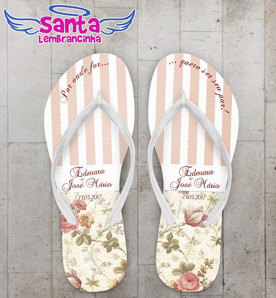 Chinelo Casamento Floral Listras Personalizado COD 3128