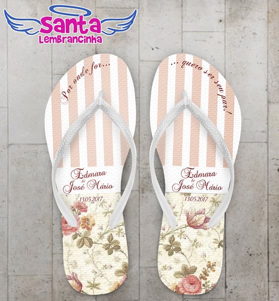 Chinelo Casamento Floral Listras Personalizado COD 3128