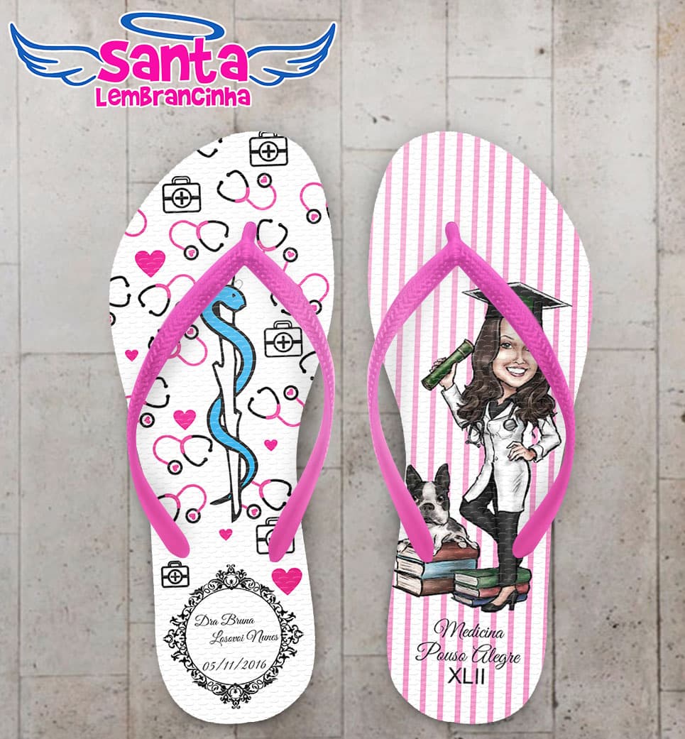 Chinelo Formatura Medicina, Rosa - Personalizado COD 3076