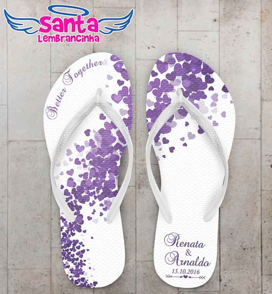 Chinelo Casamento Coração Roxo Personalizado COD 3129