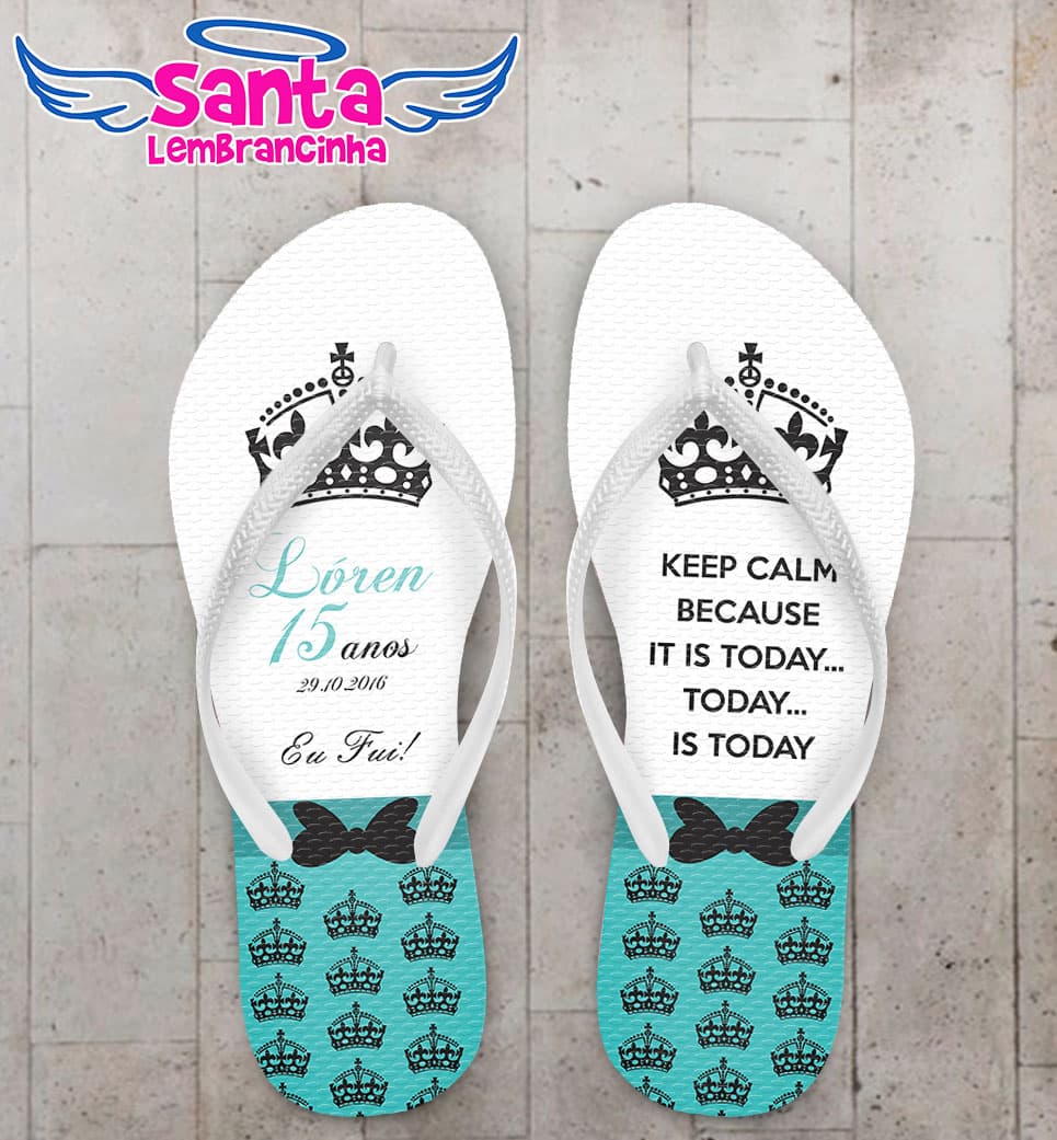 Chinelo 15 Anos Keep Calm Tiffany Personalizado COD 3146