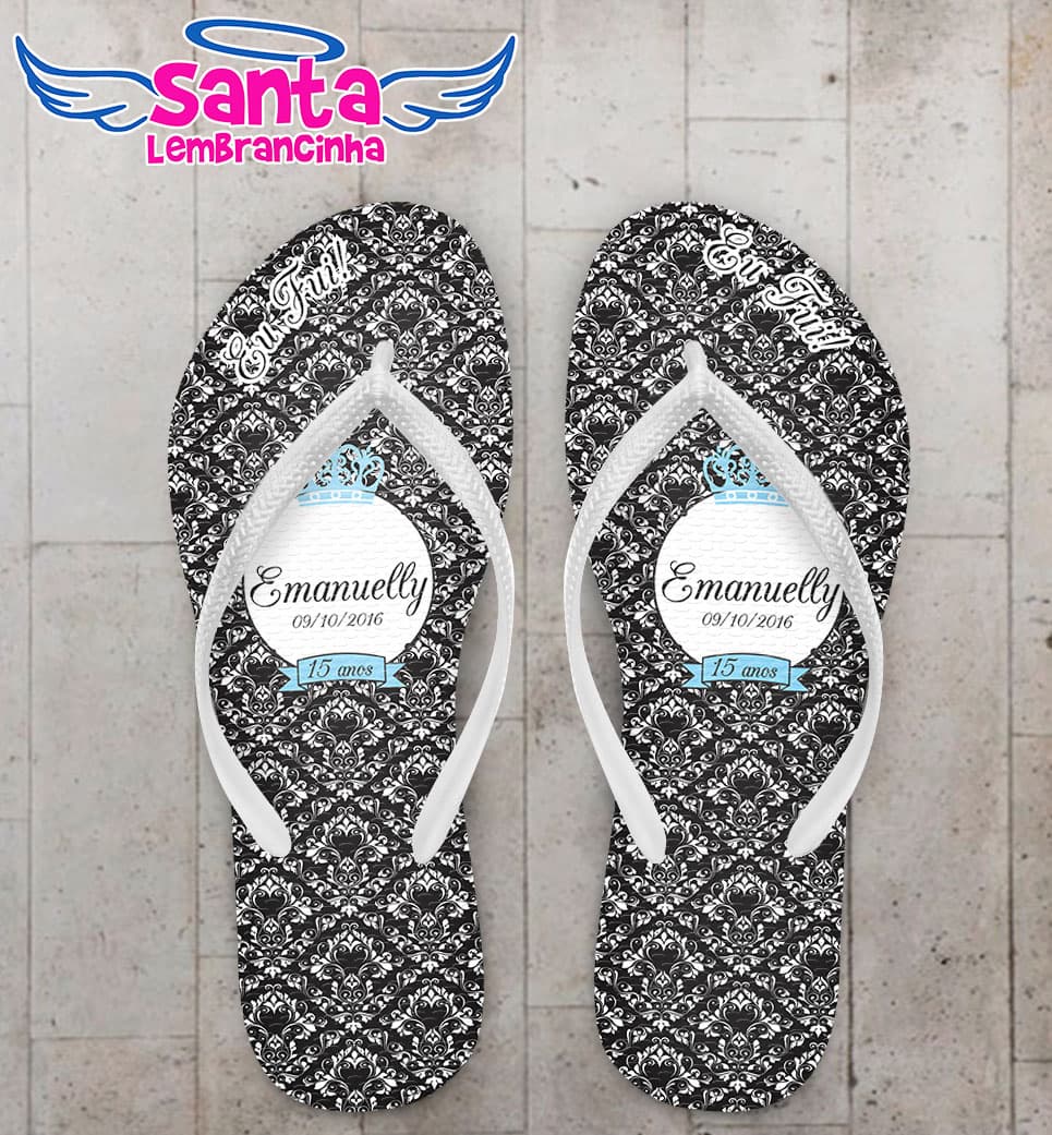 Chinelo 15 Anos Arabescos Preto Personalizado COD 3147