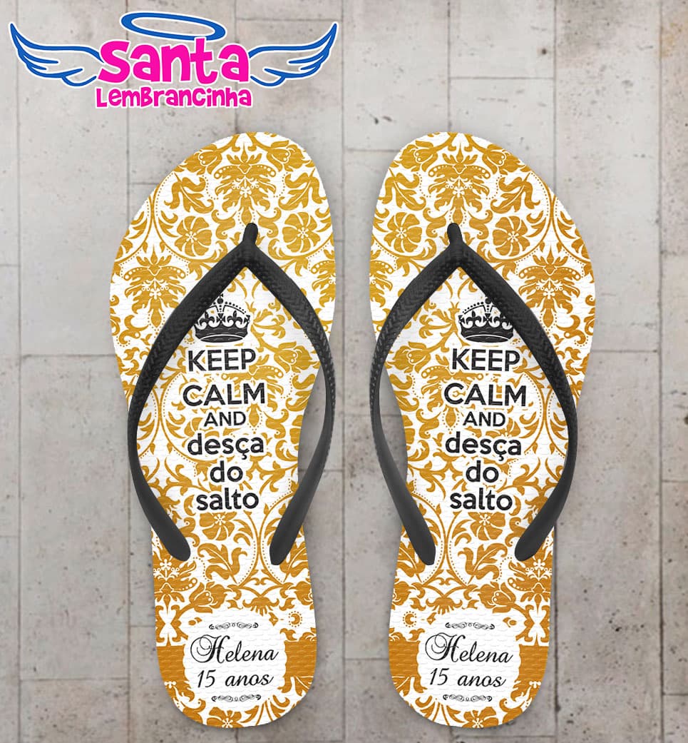 Chinelo 15 Anos Keep Calm Dourado Personalizado COD 3148