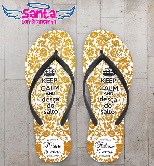 Chinelo 15 Anos Keep Calm Dourado Personalizado COD 3148