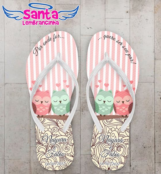Chinelo Casamento Passarinhos Personalizado COD 3142