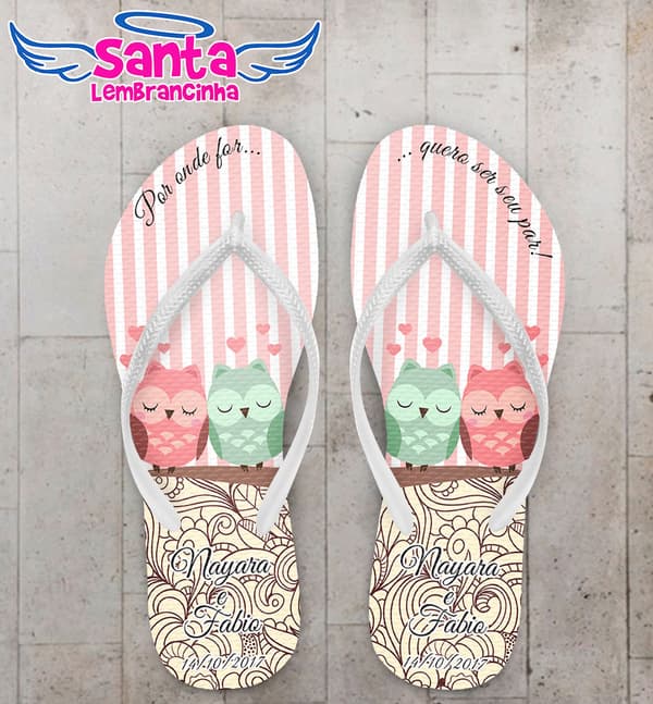 Chinelo Casamento Passarinhos Personalizado COD 3142