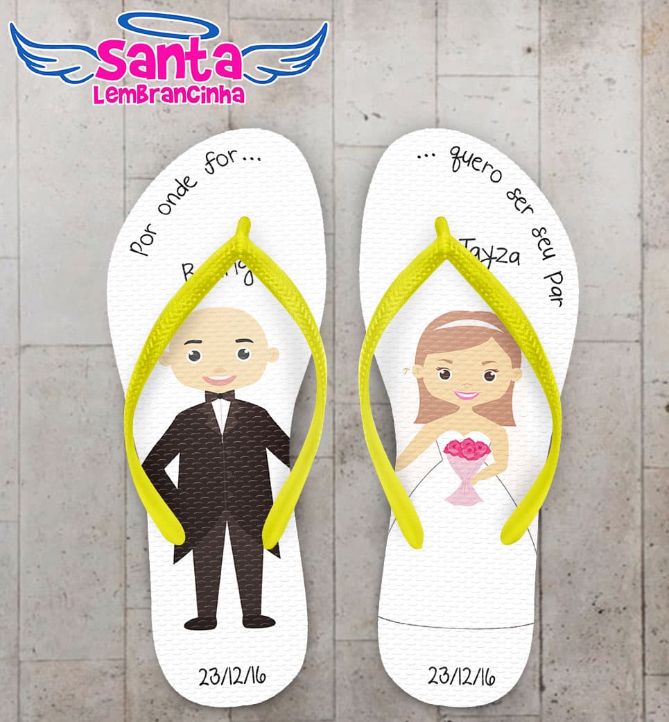 Chinelo Casamento Caricatura Noivos Personalizado COD 3137
