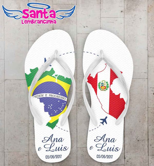 Chinelo Casamento Brasil e Peru Personalizado COD 3139