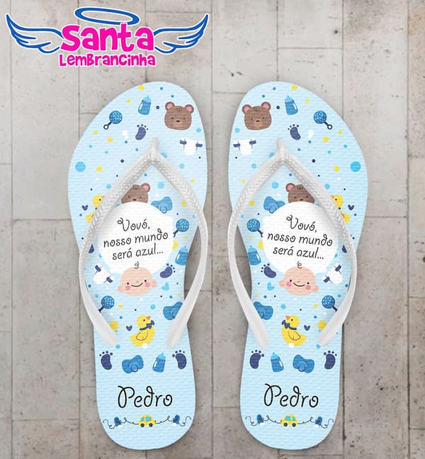 Chinelo Chá de Bebe Azul Personalizado COD 3295