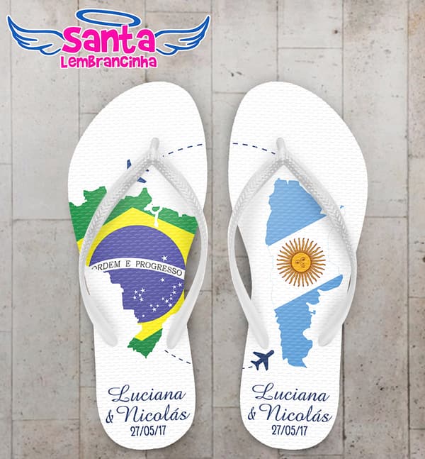 Chinelo Casamento Brasil e Argentina Personalizado COD 3424