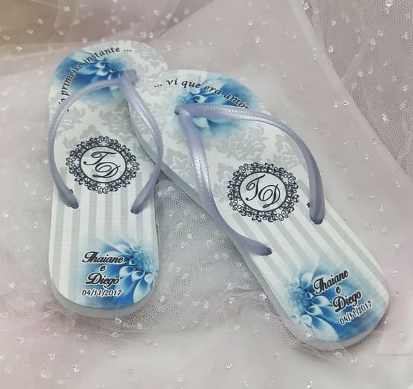 Chinelo Casamento Floral Prata Personalizado COD 3421