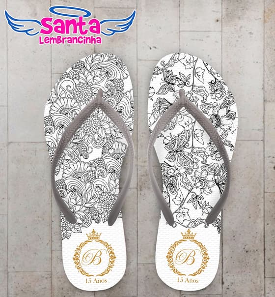 Chinelo 15 Anos Debutantes Floral Preto COD 3560