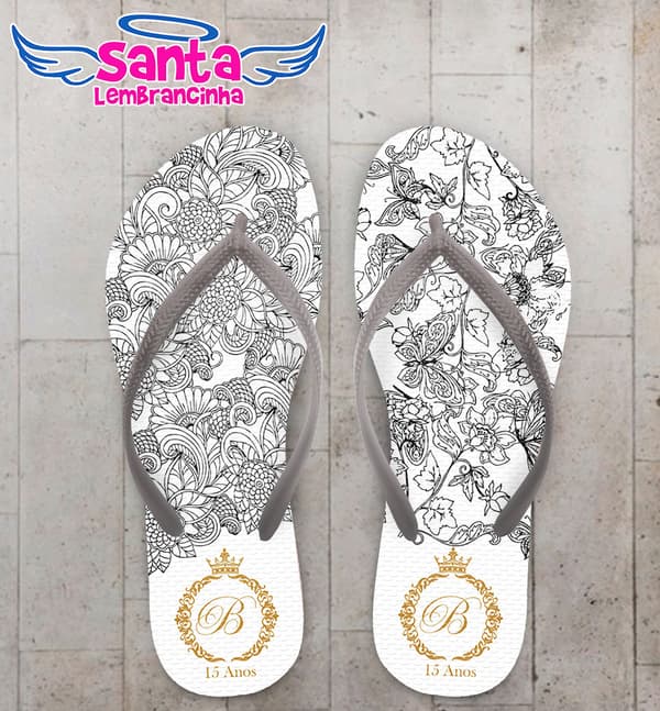 Chinelo 15 Anos Debutantes Floral Preto COD 3560