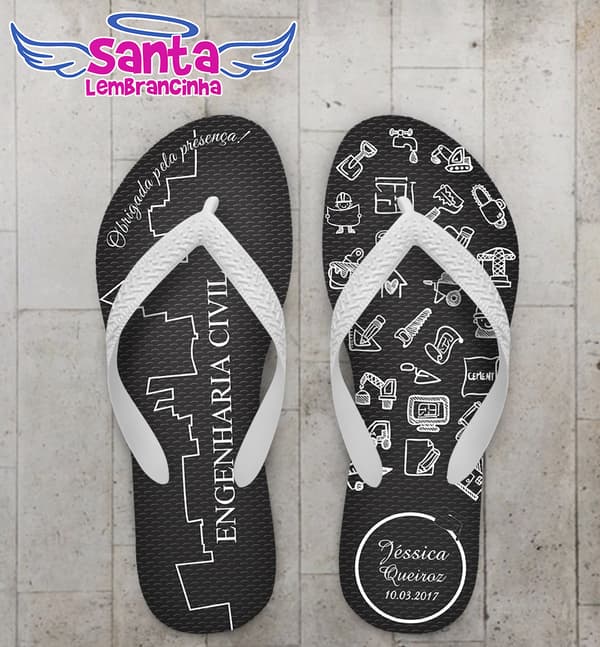 Chinelo Formatura Engenharia Civil Preto COD 3476