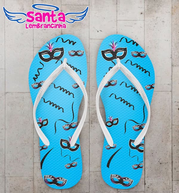 Chinelo Carnaval Azul Máscaras Personalizado COD 3370