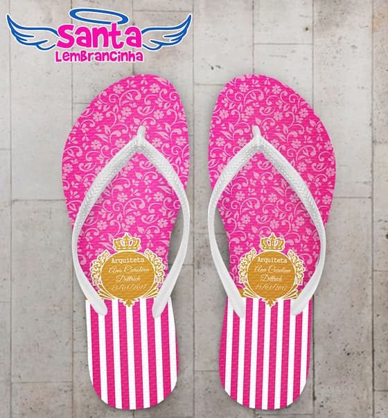 Chinelo Formatura Arquitetura Rosa e Dourado COD 3634