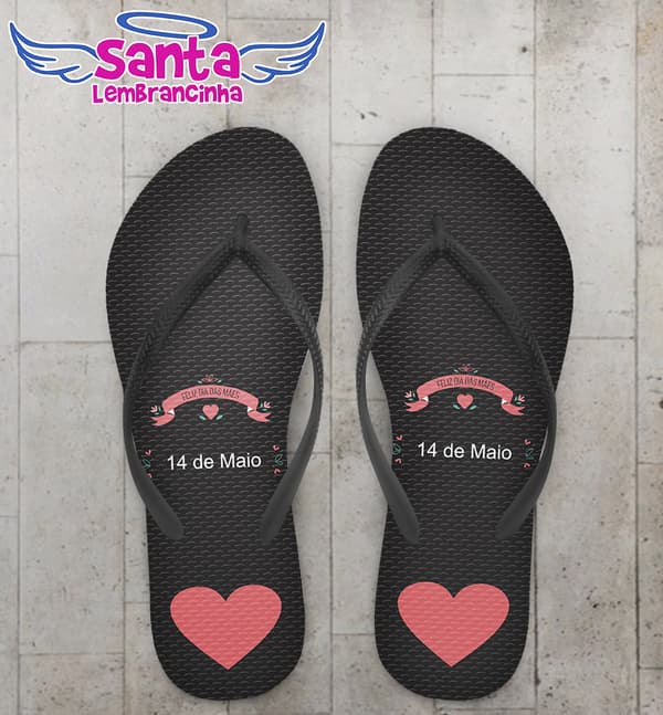 Chinelo Dia das Mães Preto, Coração COD 3611