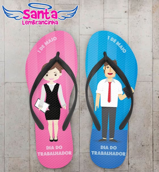Chinelo Dia do Trabalhador Rosa e Azul COD 3739