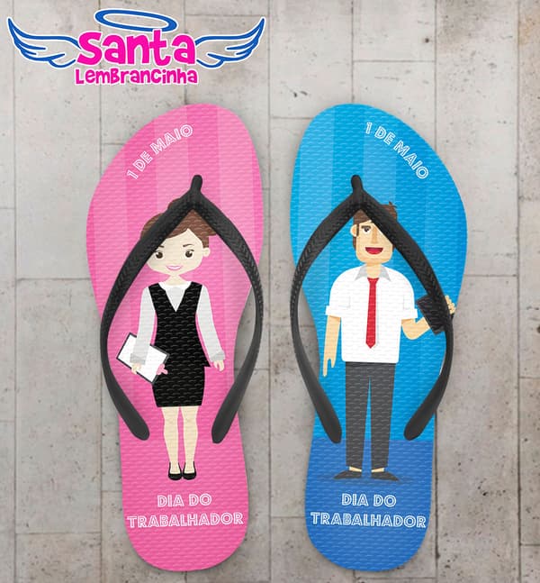 Chinelo Dia do Trabalhador Rosa e Azul COD 3739