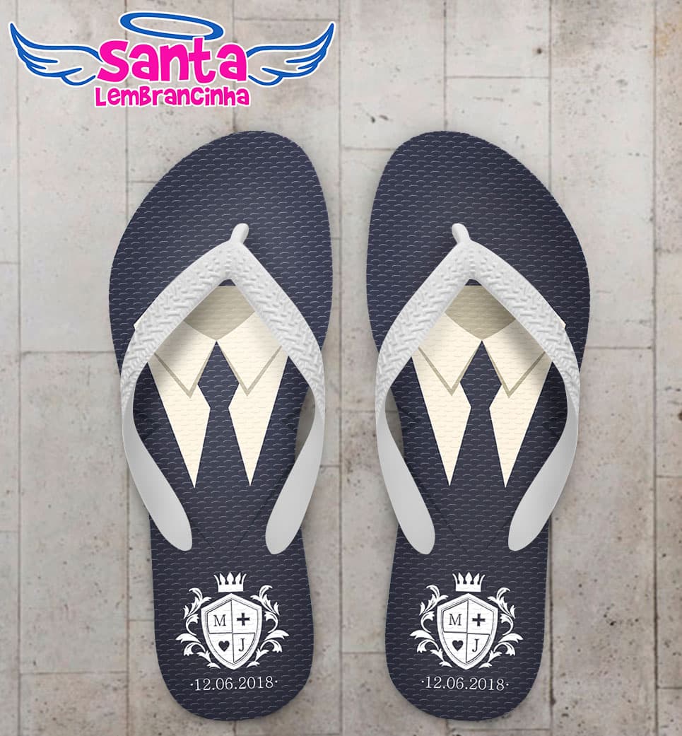 Chinelo Personalizado Casamento Terno Noivo Azul Marinho COD 3814