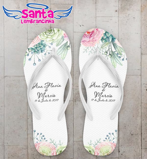 Chinelo Casamento Floral Delicado Personalizado COD 5013