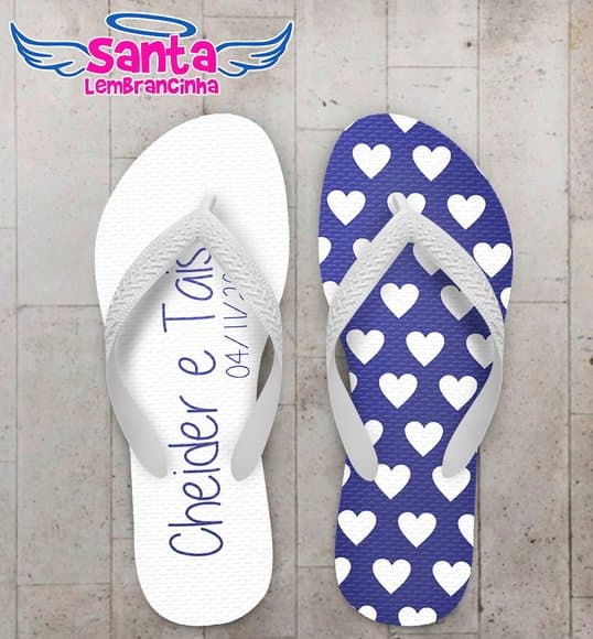 Chinelo Casamento Corações Azul Forte COD 3969