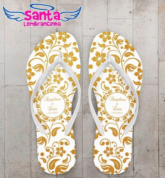 Chinelo Casamento Floral Dourado COD 3972