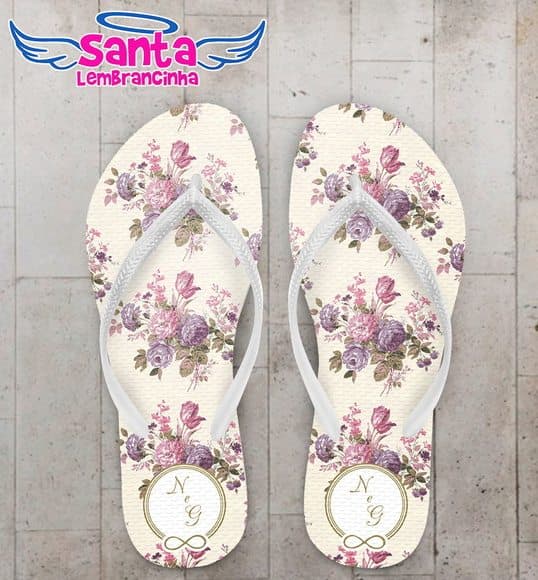 Chinelo Casamento, Floral Roxo e Rosa COD 3978